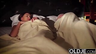 Grandpa fucks his young wed licks their way pussy and cums beside their way enticing mouth
