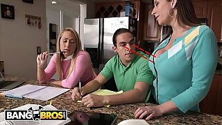 BANGBROS - Stepmom Sara Jay Seduces Carter Cruise and Peter Still wet behind the ears Into A Threesome