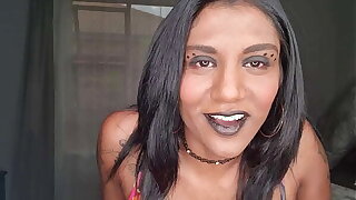 Desi battle-axe wearing black lipstick wants her stoma and tongue wide your dig up and taste your stoma