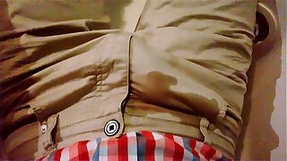 Italian guy pisses in his pants plus cum